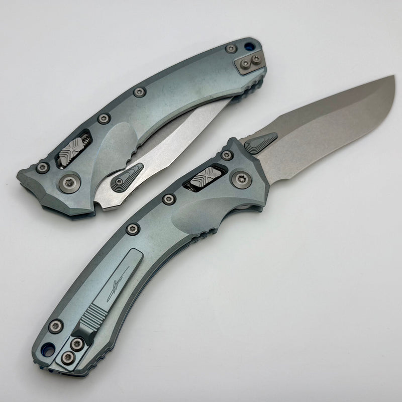 Microtech Marfione Select Amphibian RAM LOK Ice Blue Titanium Handles & Stonewash M390MK & Blue Accents 137RL-10MS6