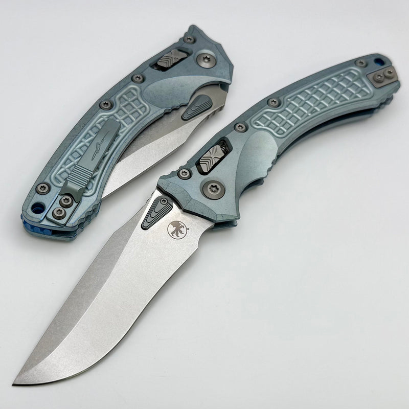 Microtech Marfione Select Amphibian RAM LOK Ice Blue Frag Titanium Handles & Stonewash M390MK & Blue Accents 137RL-10FRMS6
