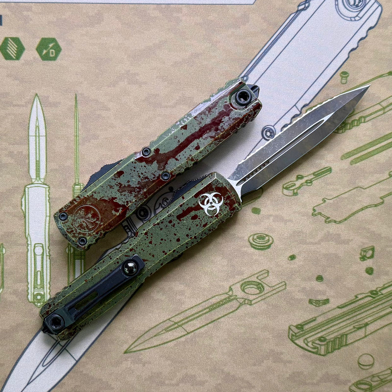 Microtech Ultratech ZBP Outbreak D/E Full Serrated Deep Engraved Signature Series 1122-3OBDS
