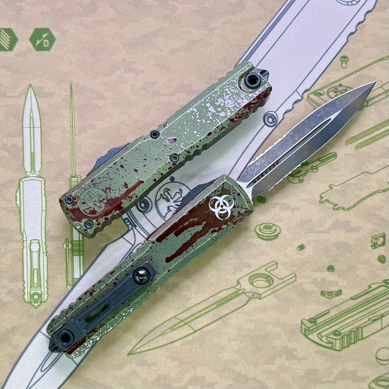 Microtech Ultratech ZBP Outbreak D/E Part Serrated Deep Engraved Signature Series 1122-2OBDS