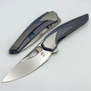 Poikilo Blade VK-Zame Shark S2 Blue Stonewash Titanium Integral Handle w/ Crystal Ti Inlays & Pearlescent M398