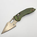 Pre-Owned Microtech Marfione Select Manual Stitch RAM LOK Antique Green Titanium Handles & Bronze Full Serrated M390MK 169RL-15MS1