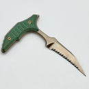 Pre-Owned Microtech & Bastinelli Bee Full Serrated Marfione Select Bronze Stonewash w/ Antigue Green Handles & Bronze Hardware 218-15MS1