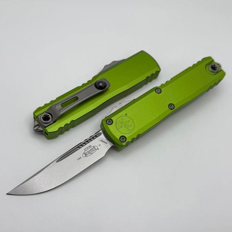Microtech UTX-85 Gen IV w/ Neon Green Handle & Stonewash S/E M390MK 12314-10NG