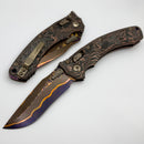 Microtech Marfione Select Amphibian RAM-LOK Blued Baker Forge Coppermai & Protech Composites Live Wire Carbon Fiber Handles w/ Bronzed Two Tone Hardware & Purple Ti Backspacer 137RL-16MS8