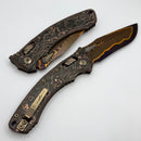 Microtech Marfione Select Amphibian RAM-LOK Blued Baker Forge Coppermai & Protech Composites Live Wire Carbon Fiber Handles w/ Bronzed Two Tone Hardware & Purple Ti Backspacer 137RL-16MS8