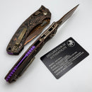 Microtech Marfione Select Amphibian RAM-LOK Blued Baker Forge Coppermai & Protech Composites Live Wire Carbon Fiber Handles w/ Bronzed Two Tone Hardware & Purple Ti Backspacer 137RL-16MS8