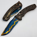Microtech Marfione Select Amphibian RAM-LOK Blued Baker Forge Coppermai & Protech Composites Live Wire Carbon Fiber Handles w/ Bronzed Two Tone Hardware & Blue Ti Backspacer 137RL-16MS9