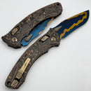 Microtech Marfione Select Amphibian RAM-LOK Blued Baker Forge Coppermai & Protech Composites Live Wire Carbon Fiber Handles w/ Bronzed Two Tone Hardware & Blue Ti Backspacer 137RL-16MS9