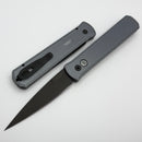 Pro-Tech Godfather Battleworn Gray Handle w/ Black Lip Pearl Button & DLC 154-CM Blade