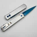 Pro-Tech Godfather Satin Silver Handle w/ Sapphire Blue Hardware & Sapphire Blue PVD 154-CM Blade