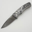 Pro-Tech Duke Ultimate Custom 17-4 Steel Hand Engraved Steampunk Handle & Stainless Damascus Blade