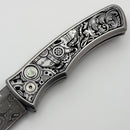 Pro-Tech Duke Ultimate Custom 17-4 Steel Hand Engraved Steampunk Handle & Stainless Damascus Blade