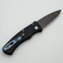 Pro-Tech Duke Custom Black Aluminum Handle w/ Mosaic Abalone Inlay/Button & Chad Nichols Raindrop Damascus
