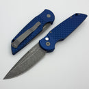 Pro-Tech TR-3 Blue Fishscale Handle w/ White Pearl Button & Acid Wash 154CM