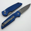 Pro-Tech TR-3 Blue Fishscale Handle w/ White Pearl Button & Acid Wash 154CM