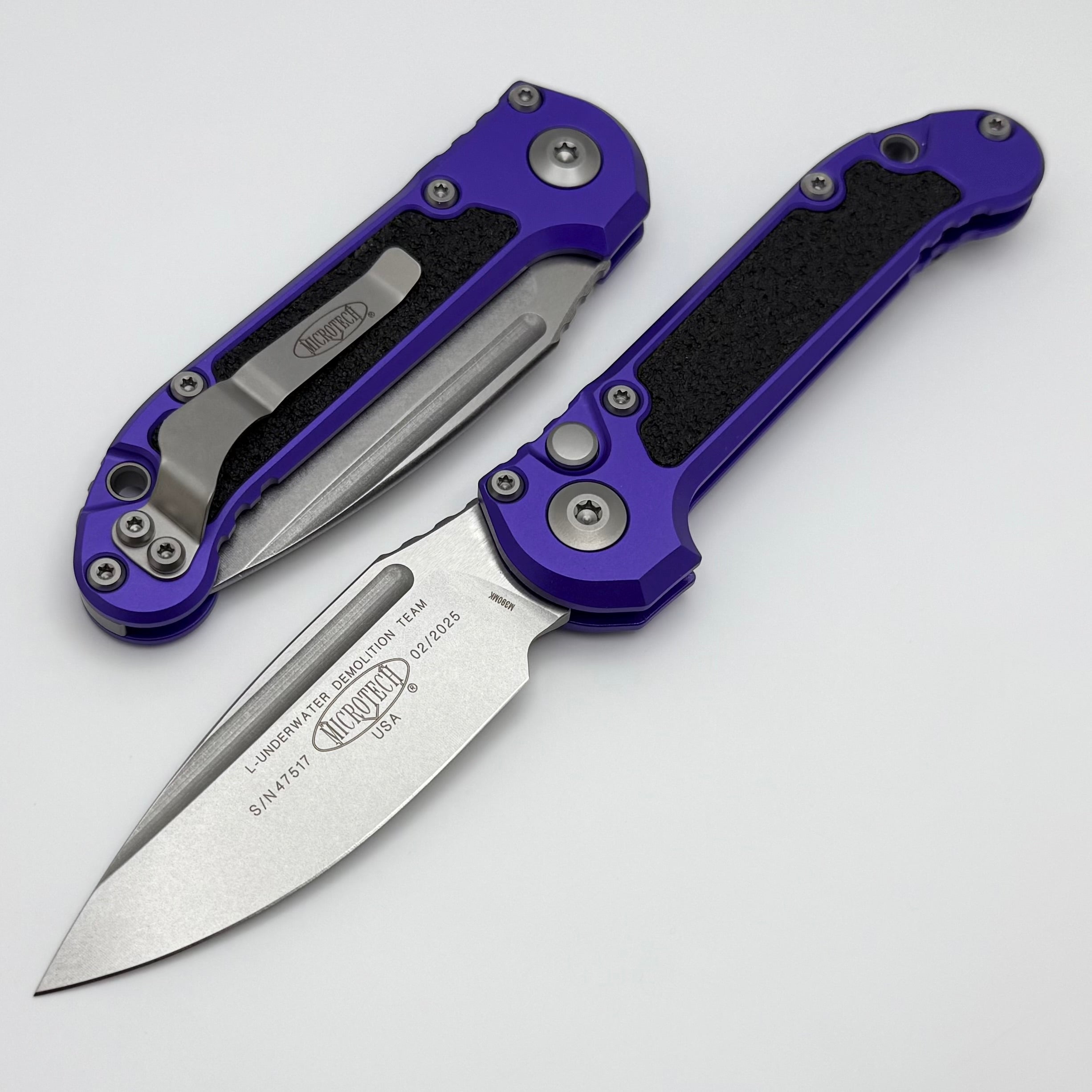 Microtech Knives LUDT Gen III Stonewash Drop Point w/ Purple Handle 11