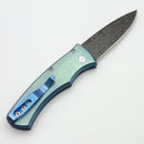 Pro-Tech Duke Custom Seafoam Green Titanium Handle w/ Mosaic Abalone Inlay/Button & Chad Nichols Raindrop Damascus
