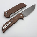 Pro-Tech Mordax Brown Handles w/ White Pearl Button & Stonewash MagnaCut
