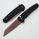 Pro-Tech Malibu Black Handle w/ Black Lip Pearl Button & Copper Rose PVD MagnaCut Blade