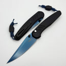 Pro-Tech Avalon Peace Neighbor Black Aluminum Handle w/ Black Lip Pearl Button & Sapphire Blue PVD MagnaCut