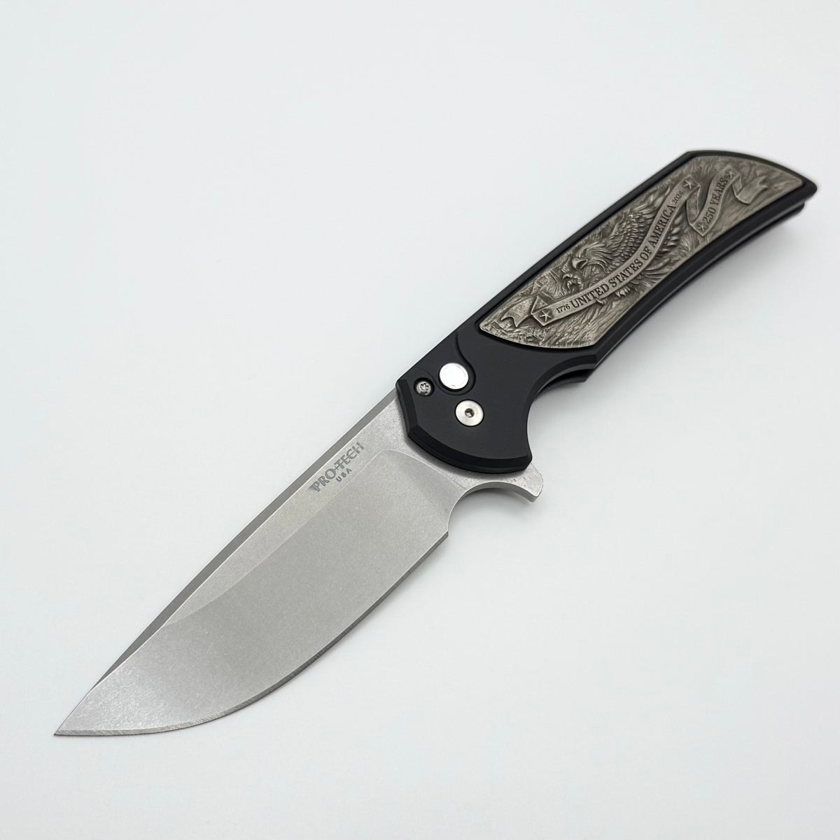 Pro-Tech Mordax Black Handles w/ Casted White Brass USA 250 Years 1776