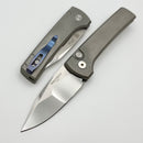 Pro-Tech Ramon Chavez Scapegoat Compact Custom Auto Blasted/Stonewash 17-4 Handle w/ Black Lip Pearl Button & Mike Irie Compound Ground Polish 154CM Blade