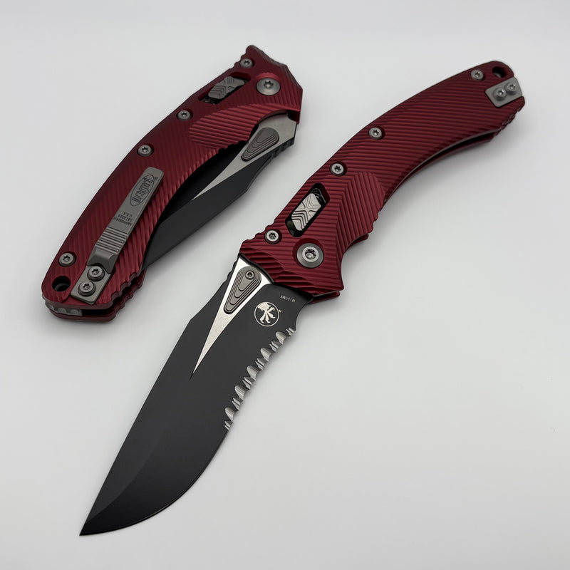 Microtech Amphibian RAM LOK Merlot Fluted Aluminum & Black Partial Serrated M390MK 137RL-2FLMR
