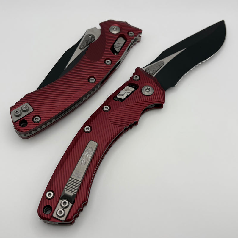 Microtech Amphibian RAM LOK Merlot Fluted Aluminum & Black Partial Serrated M390MK 137RL-2FLMR