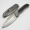 Microtech ANAX Titanium Integral Hand Rubbed Satin M390 w/ Blue Titanium Pivot Collars & Carbon Fiber Inlay 190C-4CFITI