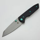 Chaves Knives Brad Blount The Arrestor 229 Black Knurled Aluminum Handles w/ Green Ti Hardware & Stonewash 154CM - Blue Label