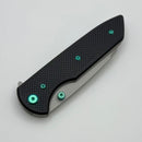 Chaves Knives Brad Blount The Arrestor 229 Black Knurled Aluminum Handles w/ Green Ti Hardware & Stonewash 154CM - Blue Label