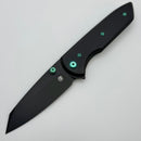 Chaves Knives Brad Blount The Arrestor 229 Black Knurled Aluminum Handles w/ Green Ti Hardware & Black PVD 154CM - Blue Label