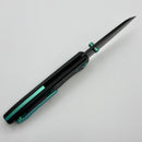 Chaves Knives Brad Blount The Arrestor 229 Black Knurled Aluminum Handles w/ Green Ti Hardware & Black PVD 154CM - Blue Label