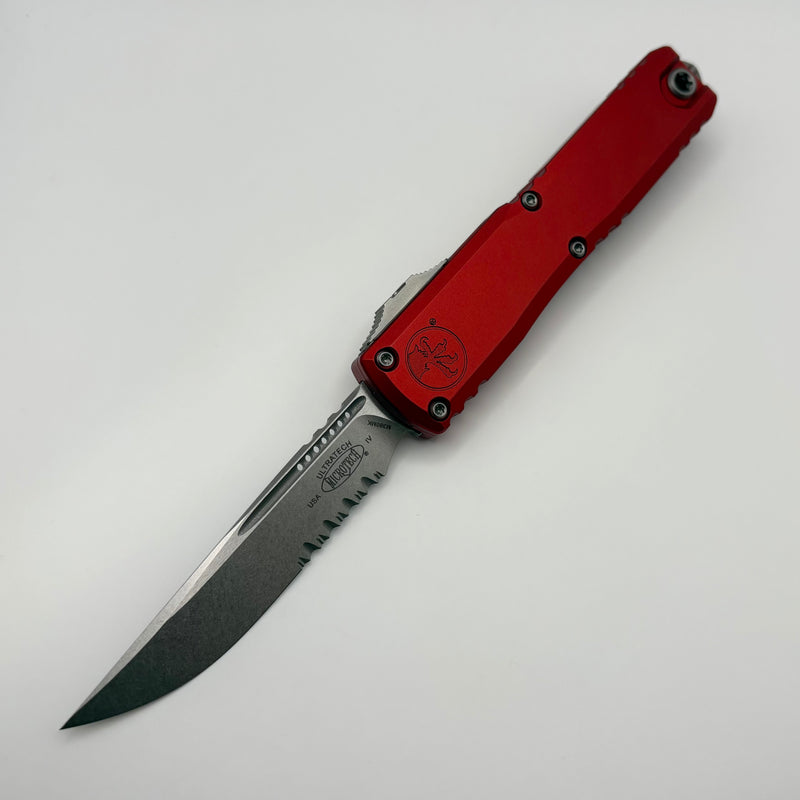 Factory Blem Microtech Ultratech Gen IV S/E Stonewash Partial Serrated w/ Red Handle 11214-11RD
