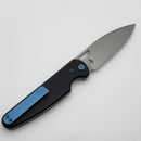 Chaves Knives Brad Blount The Phase 229 Black Knurled Aluminum Handles w/ Blue Ti Hardware & Stonewash 154CM - Blue Label