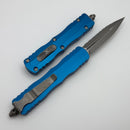Microtech Dirac Double Edge Apocalyptic Full Serrated & Blue Handle 225-12APBL
