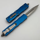 Microtech Dirac Double Edge Stonewash Full Serrated & Blue Handle 225-12BL