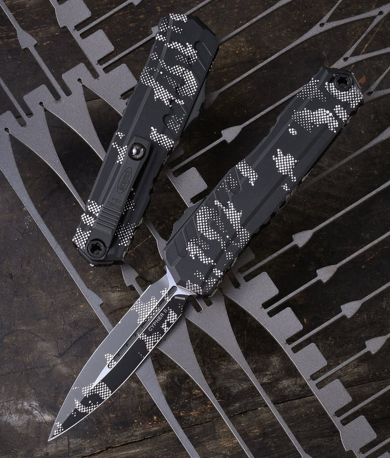 Microtech Cypher II Black D/E Pixel Camo 1242-1PXC