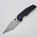 Chaves Knives Jake McCoy The Omega Street Black Knurled Aluminum Handles w/ Purple Ti Hardware & Stonewash 154CM - Blue Label