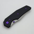 Chaves Knives Jake McCoy The Omega Street Black Knurled Aluminum Handles w/ Purple Ti Hardware & Stonewash 154CM - Blue Label