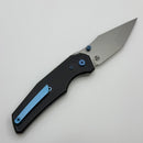 Chaves Knives Jake McCoy The Omega Street Black Knurled Aluminum Handles w/ Blue Ti Hardware & Stonewash 154CM - Blue Label