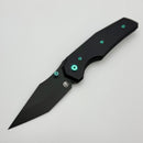 Chaves Knives Jake McCoy The Omega Street Black Knurled Aluminum Handles w/ Green Ti Hardware & Black PVD 154CM - Blue Label