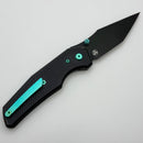 Chaves Knives Jake McCoy The Omega Street Black Knurled Aluminum Handles w/ Green Ti Hardware & Black PVD 154CM - Blue Label