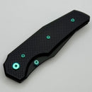 Chaves Knives Jake McCoy The Omega Street Black Knurled Aluminum Handles w/ Green Ti Hardware & Black PVD 154CM - Blue Label