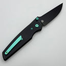 Chaves Knives Jake McCoy The Disciple Street Black Knurled Aluminum Handles w/ Green Ti Hardware & Black PVD 154CM - Blue Label