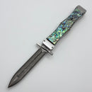 Marfione Custom Masterpiece Satin Stainless Body w/ Abalone Handles/Button Inlay & Hattori Cowry-y Damascus D/E & Swing Guards