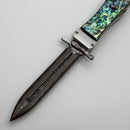 Marfione Custom Masterpiece Satin Stainless Body w/ Abalone Handles/Button Inlay & Hattori Cowry-y Damascus D/E & Swing Guards