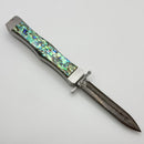 Marfione Custom Masterpiece Satin Stainless Body w/ Abalone Handles/Button Inlay & Hattori Cowry-y Damascus D/E & Swing Guards