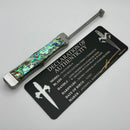Marfione Custom Masterpiece Satin Stainless Body w/ Abalone Handles/Button Inlay & Hattori Cowry-y Damascus D/E & Swing Guards
